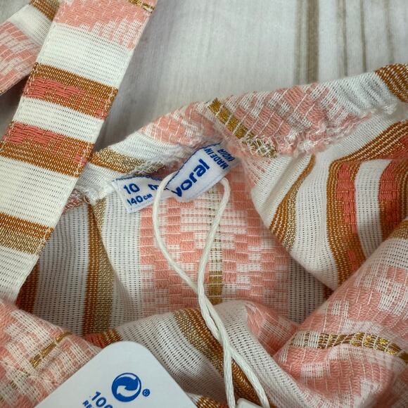 Girls Mayoral One Shoulder Top & Shorts Set Pink Orange Striped Outfit 10 - Picture 9 of 10